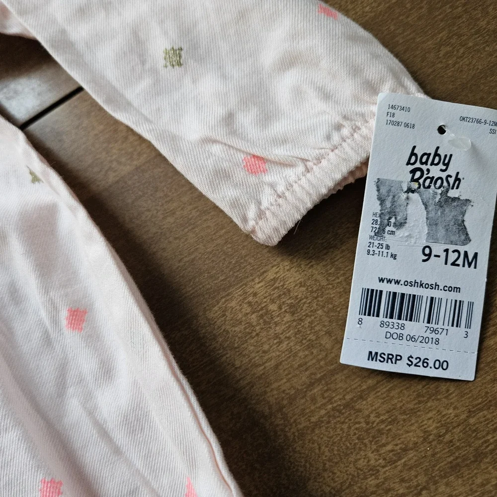NWT Oshkosh Bodysuit 9-12 Month smocked Baby Girl Clothes New Pink Embroidered
